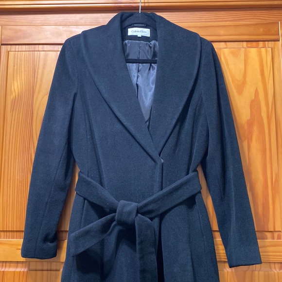 Calvin Klein Jackets & Blazers - Calvin Klein black robe coat with a belt and two packets on the side used
